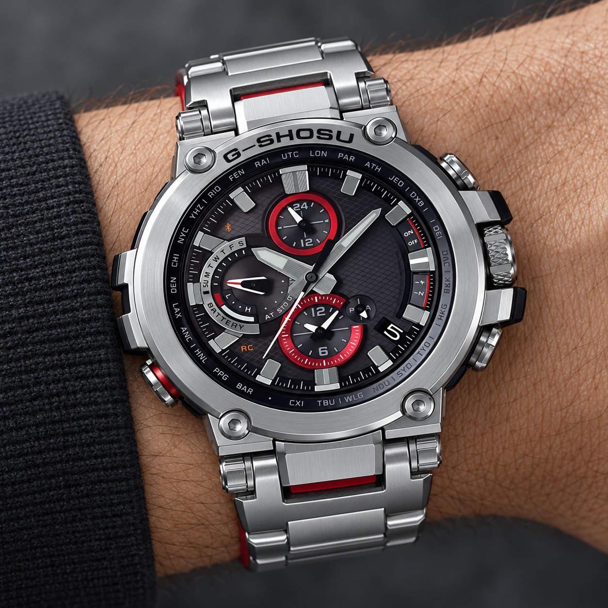 Iced Out Watch Men's Sports Quartz Watch, Stainless Steel Dial, Full-Featured, World Time, Folding Clasp, Oak Series Q1