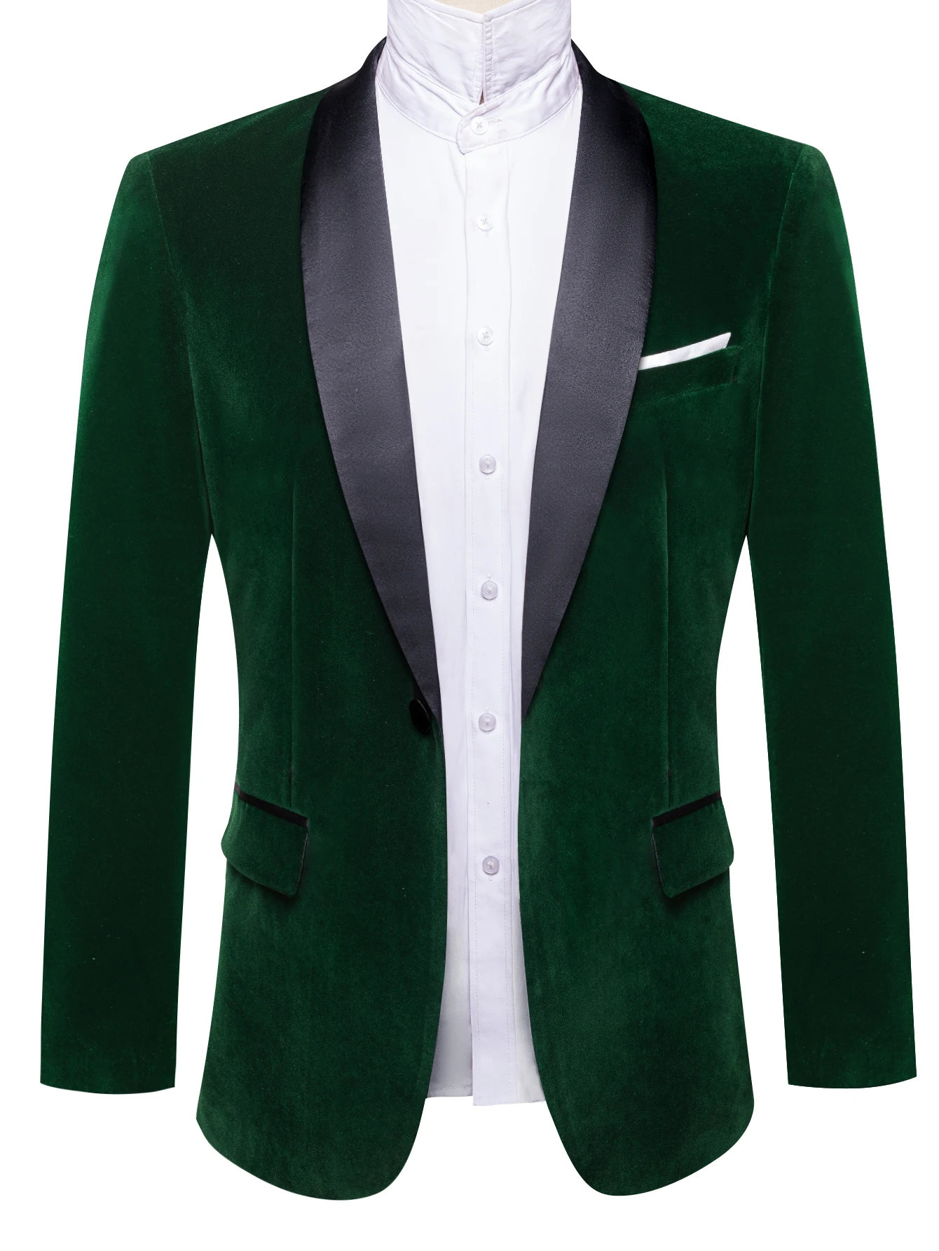 Men's Dark Green Velvet Shawl Lapel Tuxedo Blazer Single Button Formal Suit Jacket Satin Collar Wedding Prom Dinner Party Male 261014