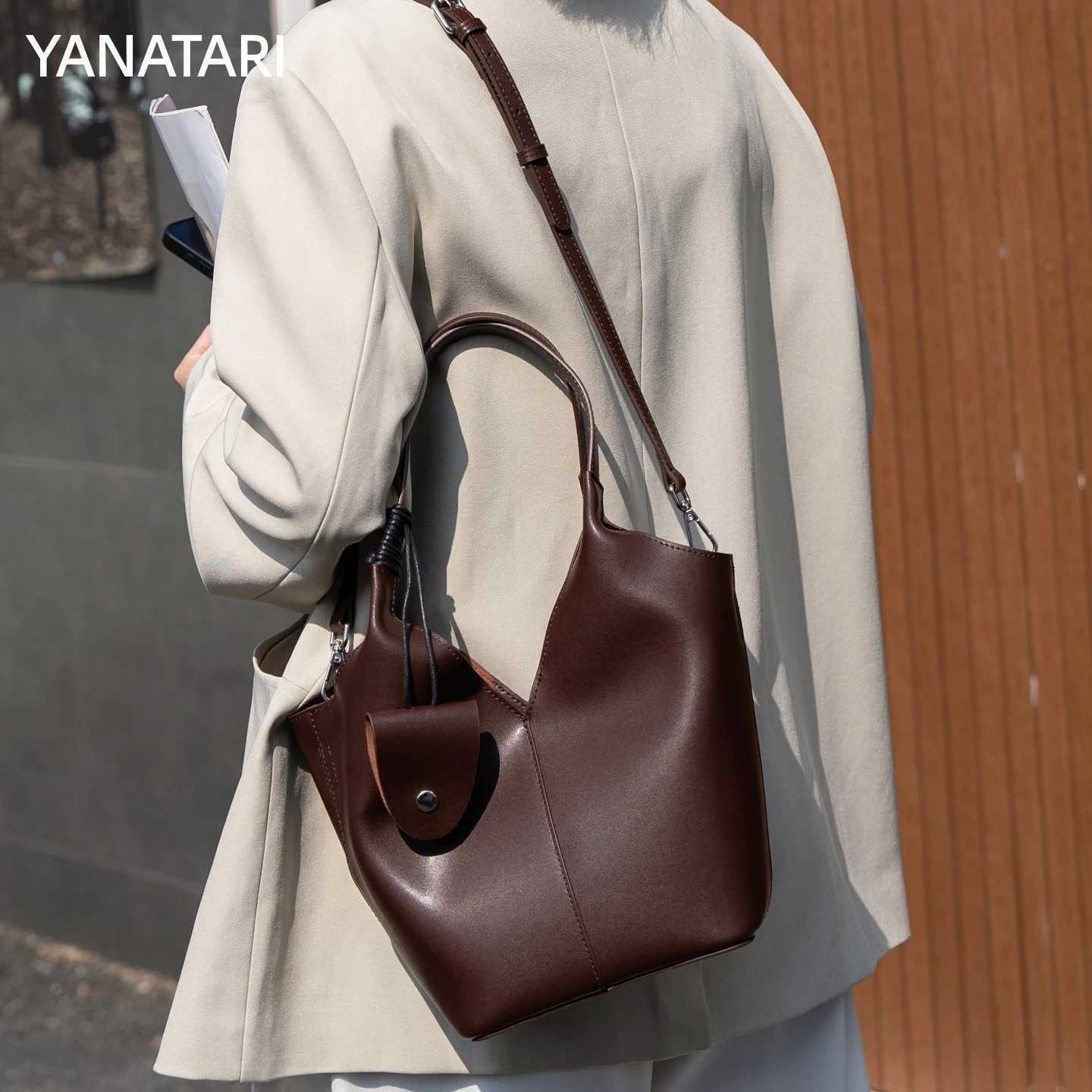 Evening Bags YANATARI woman Shoulder bag soft leather fashion tote Fashionable Handbag Shopping Crossbody small bag bucket bag H261016