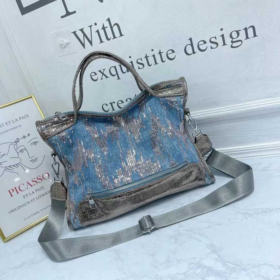 Evening Bags Totes Shine Handbags Denim Bags Fashion Sequins Crossbody Bags for Women Cheap New Purses Top-handle Tote Bag Bolsa H261016