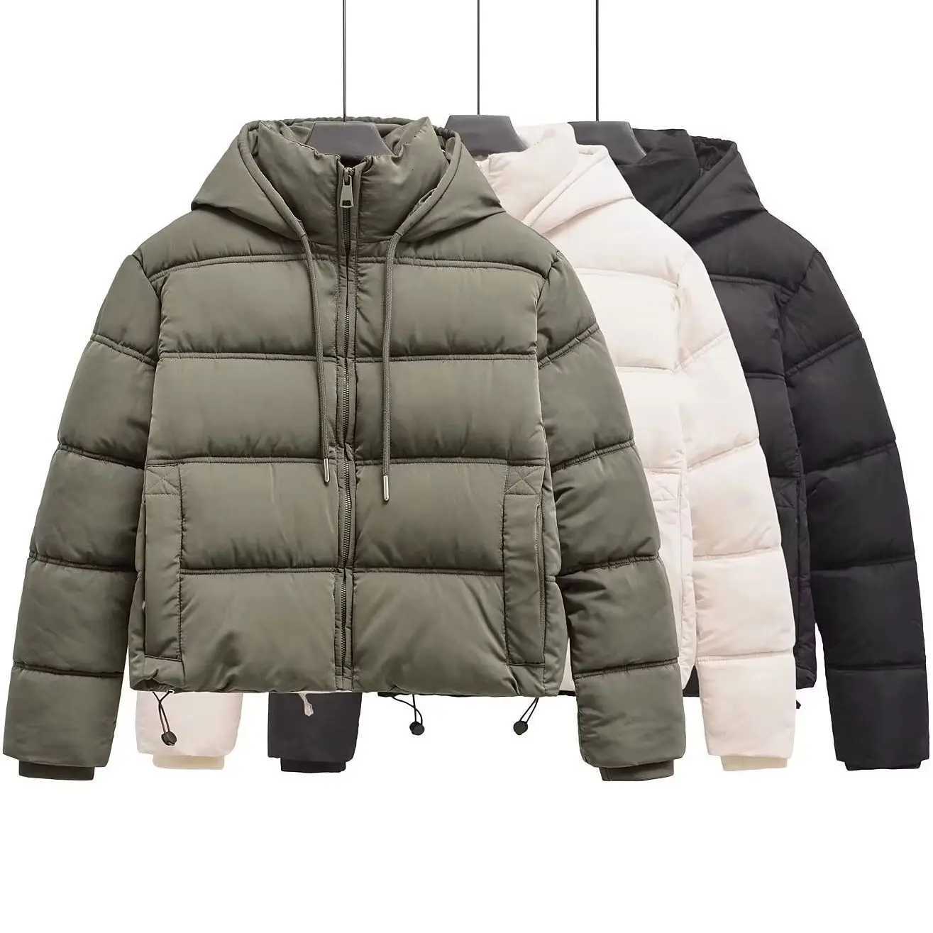 Women's Down Parkas 2026 New Winter Women's Vintage Thicken Warm Hooded Zipper Parkas Coats Lady Elegant Army Green Short Padding Jackets
