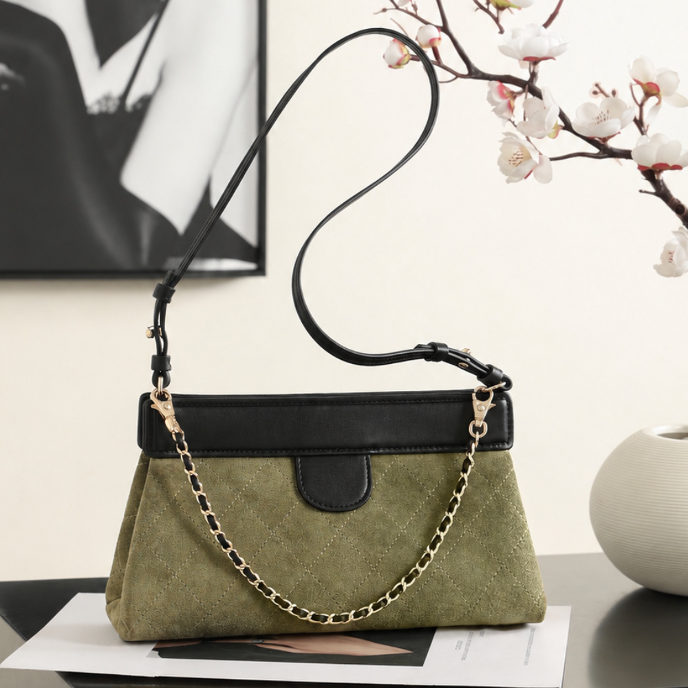 Quilted Suede Shoulder Bag Leather Trim Chain Handle Adjustable Crossbody Elegant for Shopping Top-Tier Designer New Arrival