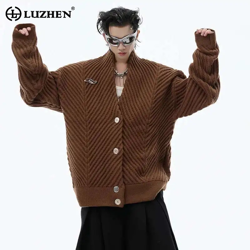 LUZHEN Retro Men's Casual Loose Knitted Soft Thread Sweater Of Screw Design Personalized Streetwear Jackets Tops Thermal
