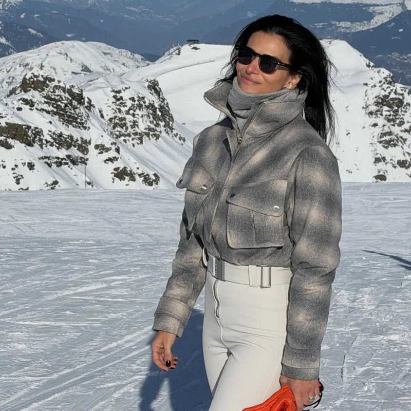 Women One Piece Ski Suit Stand Collar Windproof Zipper Skiwear With Belt High Waist Slim Fit Snowsuit Winter Lady Jumpsuits 261016