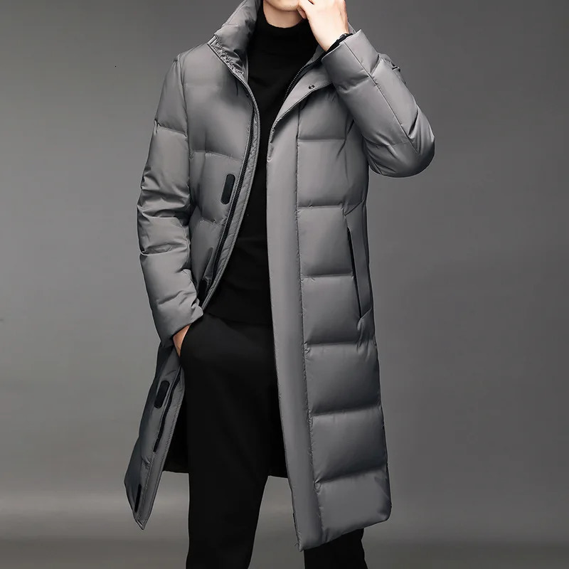 Fashion Men White Duck Down Hooded Jackets Mens Winter Thick Warm Waterproof Parka Overcoat Long 5XL 261017