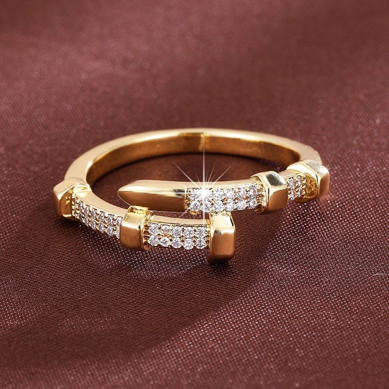 Huitan's Popular European American Cross-Border Style: Micro-Paved Cubic Zirconia, High-End Nail-Shaped Open Ring, Fashionable And Versatile Wo