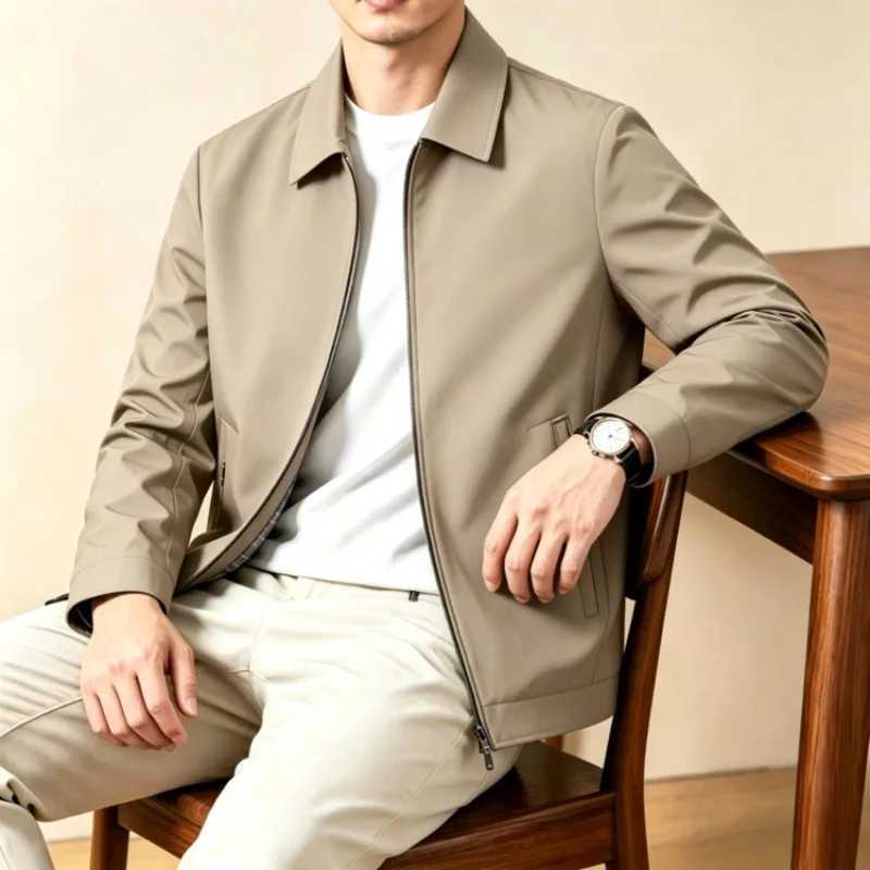 Men's Turn-down Collar Jacket Old Money Style Solid Color Casual Outerwear 2026 Autumn New Zip-up Coat S2610171DWN