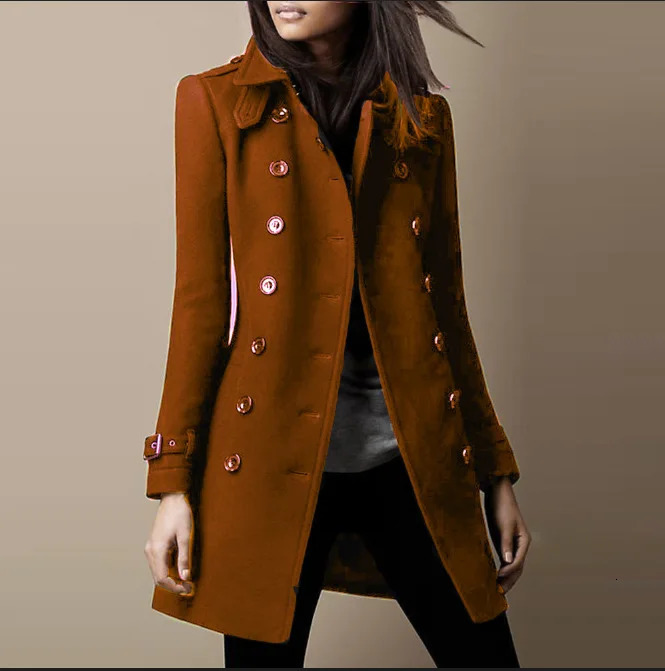 Women Wool Jacket Coat Autumn Winter Vintage Outerwear Double Breasted Turn Down Collar Office Lady Woolen Overcoat 261016