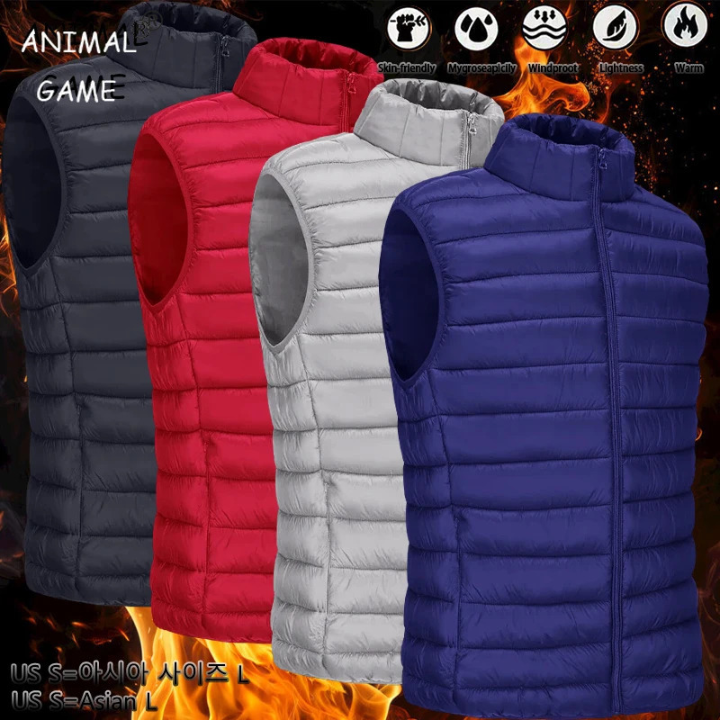 Animal Game Mens Casual Vest Autumn Lightweight Sleeveless Jacket Zipper Outerwear Outdoor Down Coats with Pockets 261017
