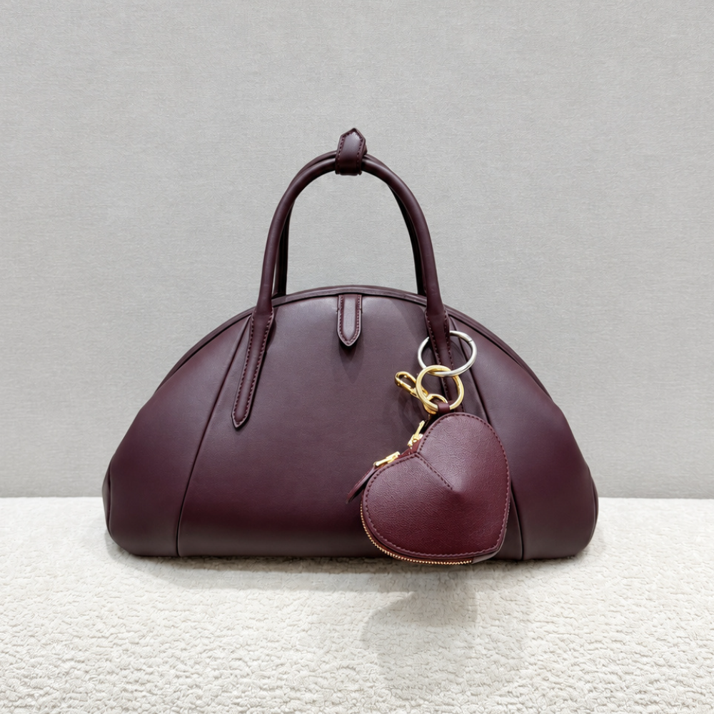 Structured Dome Shell Bag Calfskin Leather Double Top Handle Heart Charm Spacious Sculptural Chic for Work Top-Tier Designer New Arrival