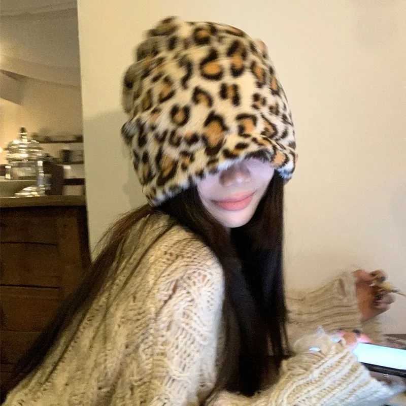 New Trendy Leopard Print Retro Y2K Plush Pullover Hat for Men and Women Winter Warm Ear Protection Ski Skull Beanie Cap Bonnet S261017JZVR