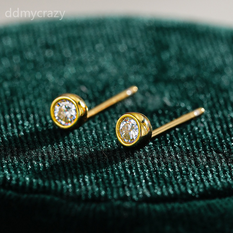 S925 Sterling Silver Stud Earrings 18K Gold Plated Moissanite Gemstones Round Cut Ear Studs for Women