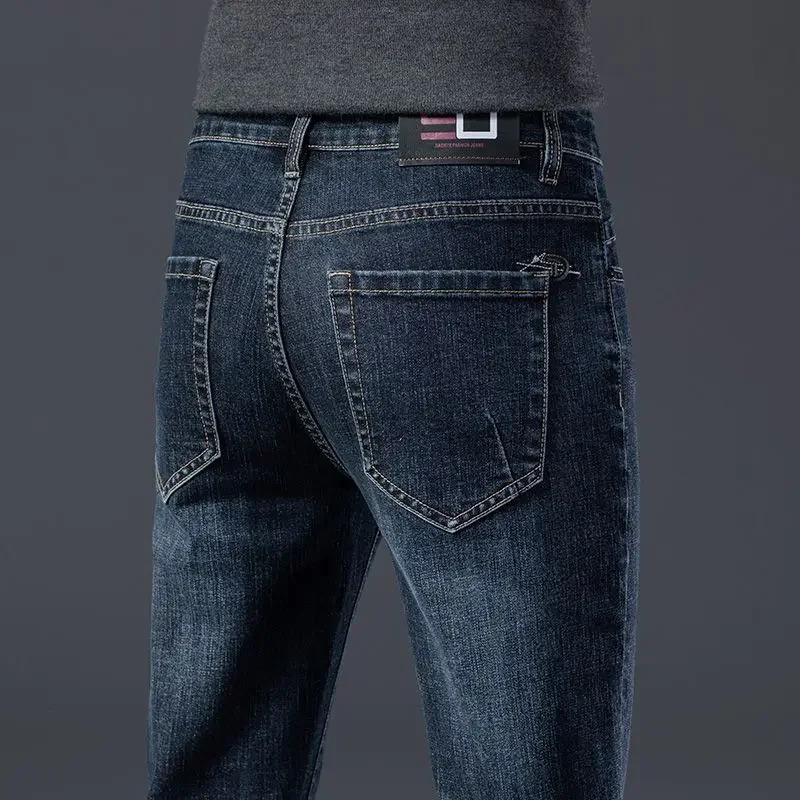 Autumn Winter High Quality Elastic Mens Jeans Cargo Slim Fit Denim Pencil Trousers Midweight Long PantsHighHigh jeans man 261016