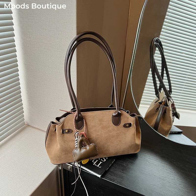 Cross Body MOODS French Style Underarm Shoulder Bags For Women PU Suede Pure Color Top-handle Bag 2025 Autumn New Designer Handbags H261016