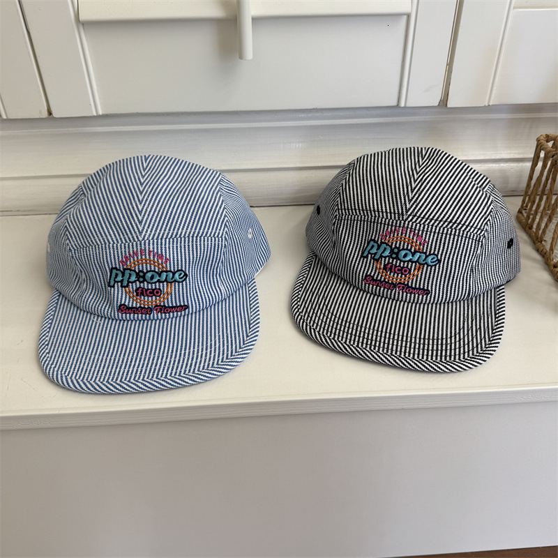 Korean new style fresh and simple striped baseball for women fashionable flatbrimmed fivepanel hat sunprotective faceslimming trendy duckbill cap