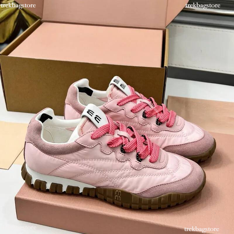 mius shoes Tyre Technical Fabric Suede Sneakers 5E417E Designer Laces Closure Sneakers Womens Soft Running Shoes Ladie New Casual shoes Rubber miune