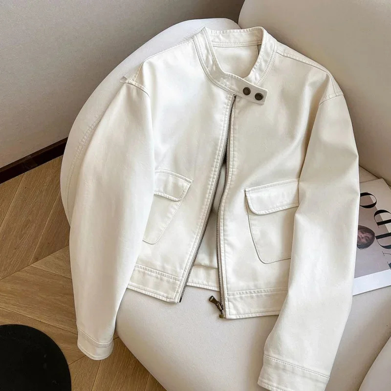 Women Pu Leather Jacket Women Autumn Fashion Short Casual All-match Leather Tops Female Korean Loose Leather Lady Outerwear 261016