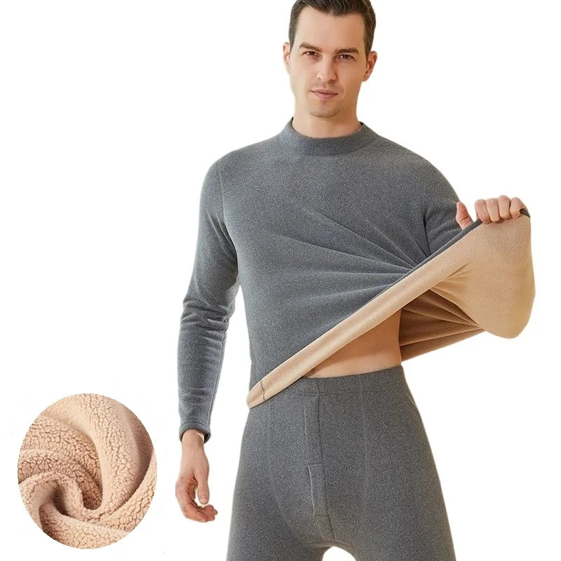 Winter Thermal Underwear Men Mock-Neck First Layer 2 Pieces Under Panties and Undershirts Warm Clothing Elastic Long Johns 261015