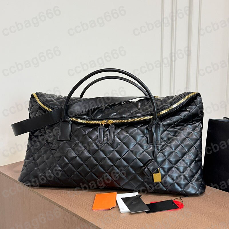 57X42CM Designer Calfskin Maxi Shell Airport Tote Shoulder Bag Gold metal Hardware Diamond Pattern Quilted Handbag Large Capacity Sport Travel Ho