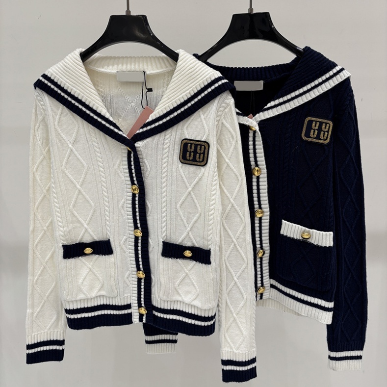 Women Preppy Style Knit Cardigan Solid Stripe Letter Jacquard Metal Buttons Cardigans Autumn Commute Campus Loose Fit Youthful Knits