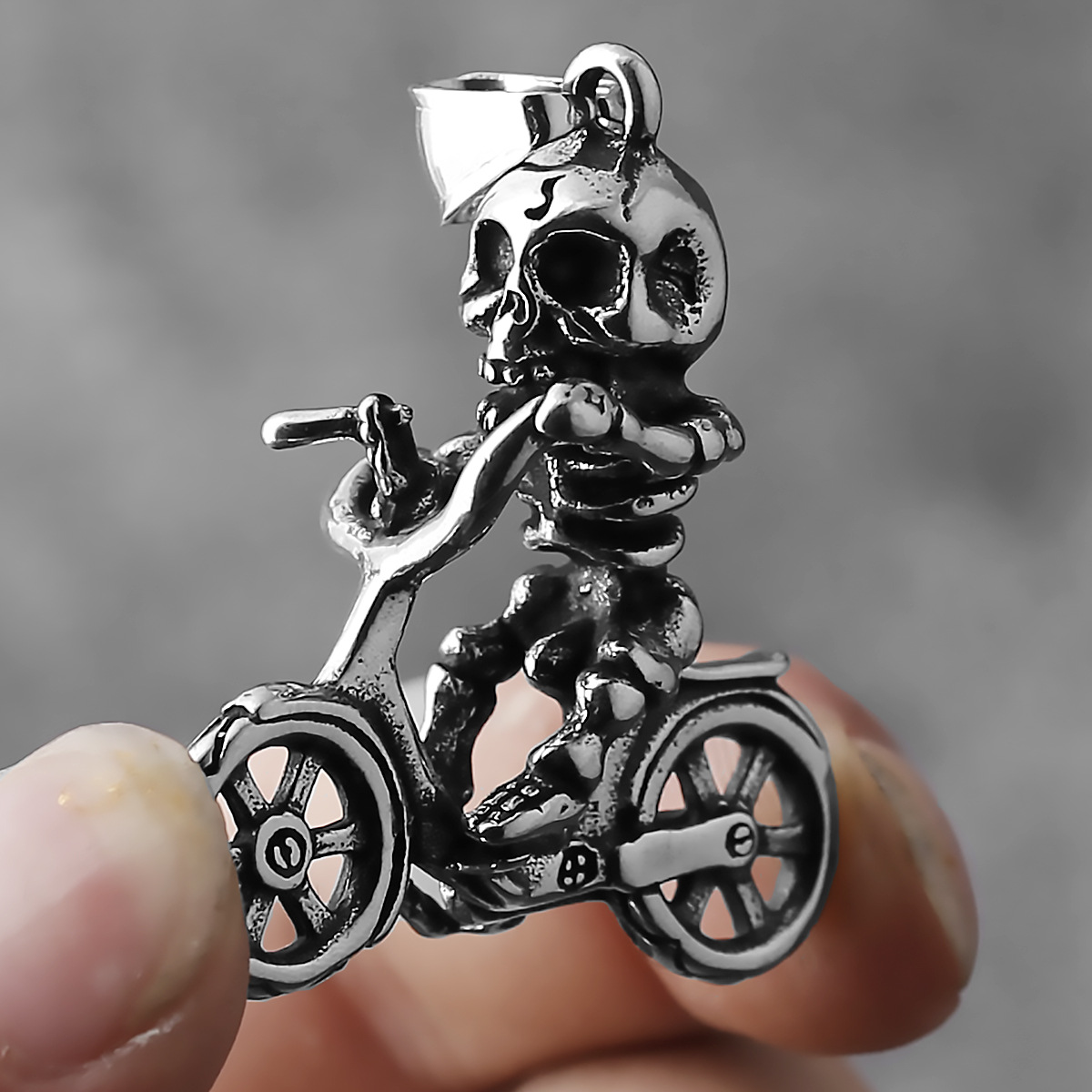 Skeleton Riding Bicycle Pendant Necklace Stainless Steel Unisex Tarnish Resistant Daily Wear Gift