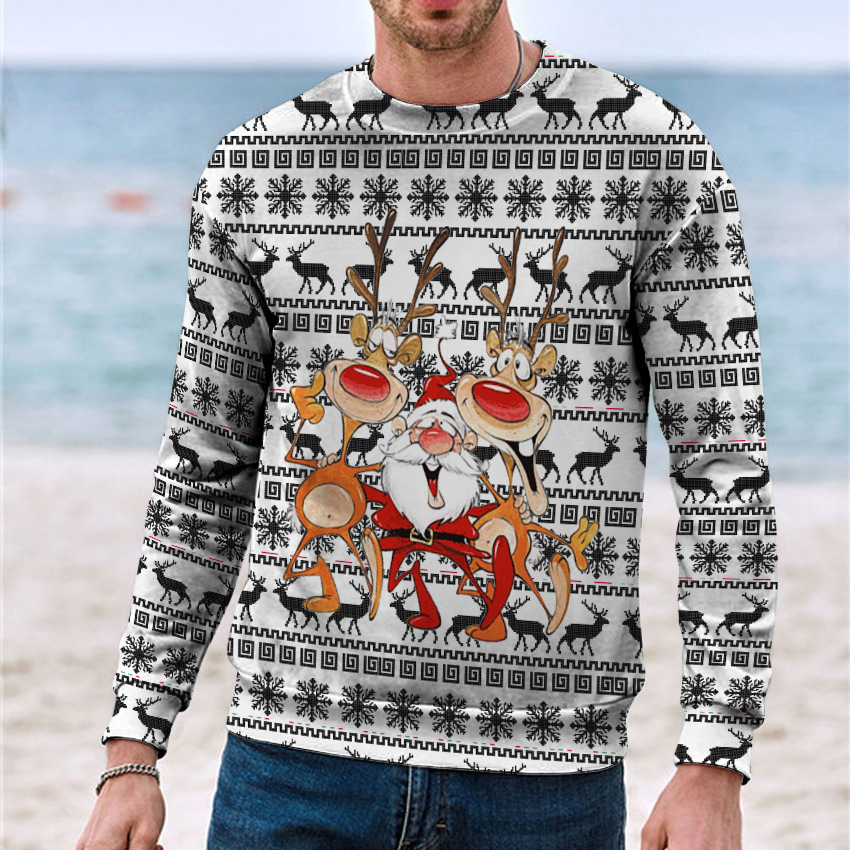 2026 Autumn And Winter New Men's Crew Neck Creative Casual 3D Digital Christmas Print Long Sleeve Sweatshirt Free Shipping