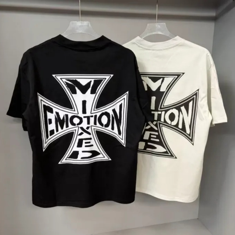 Mixed Emotions Unisex Back Cross Graphic Print T Shirt Crew Neck Short Sleeve Cotton Tees Y2K Streetwear Hip Hop Casual Summer Tops For Men Women