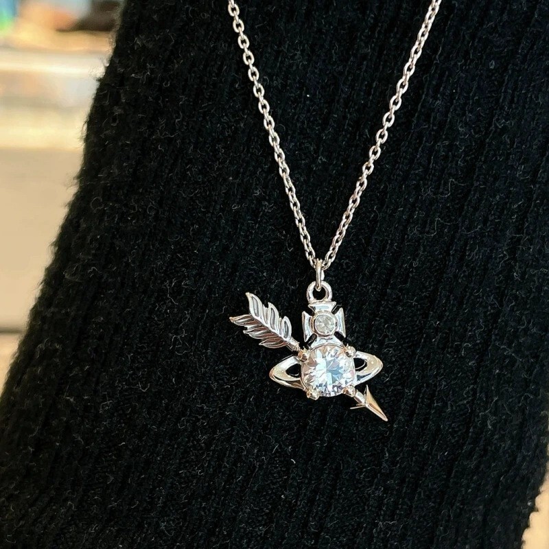 necklace Xijia Valentine's Day Heart-Piercing Saturn Zircon Necklace, Light Luxury, Versatile Sweater Chain, Choker Necklace for Women