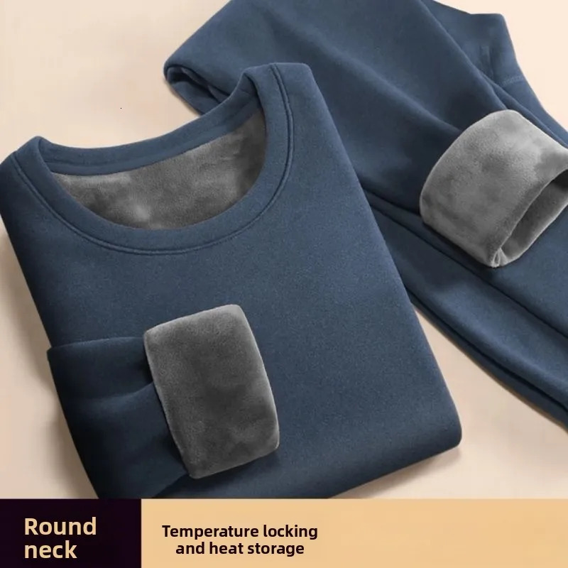 Winter Long Johns Sets Men's Super Thick O-neck Keep Warm Tops Pants Set Fleece Comfortable Soft Thermal Underwear Set 261015