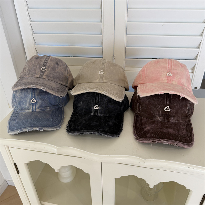 Japanesestyle workwear tiedye mixedcolor distressed vintage embroidered women softtop washed new style baseball cap for men