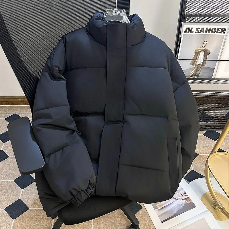 Pure black lightweight down jacket for men winter youth two jacket jacket high street standing collar face 261016