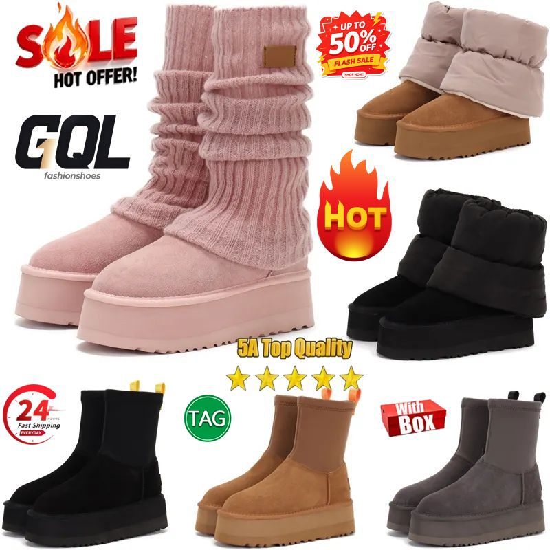 Designer Fashion Winter keep warm Snow Boots Ankle Half Boot Sweater Letter Designer Bottes Fashion Chestnut Black Grey Pink Lady Platform Thick Bot