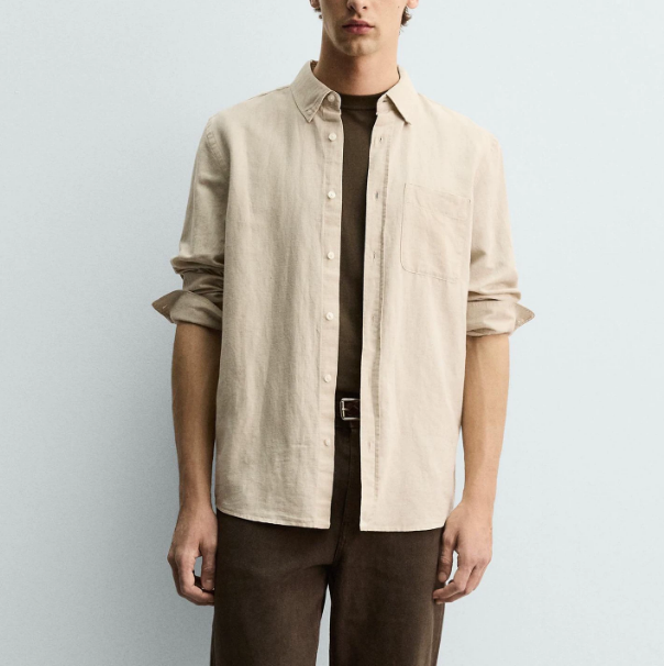 Designer Men's Linen Cotton Blend Long Sleeve Shirt Casual Button Down Lapel Collar Summer Beach Top