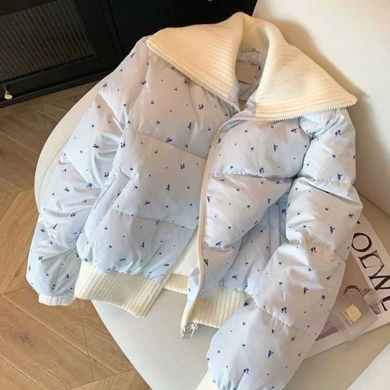 Women's Down Parkas Harajuku Cotton Printed Florals Chic Elegant Loose Thicken New Daily Winter High Street Parkas Y2k Warm Cute Sweet Women Co