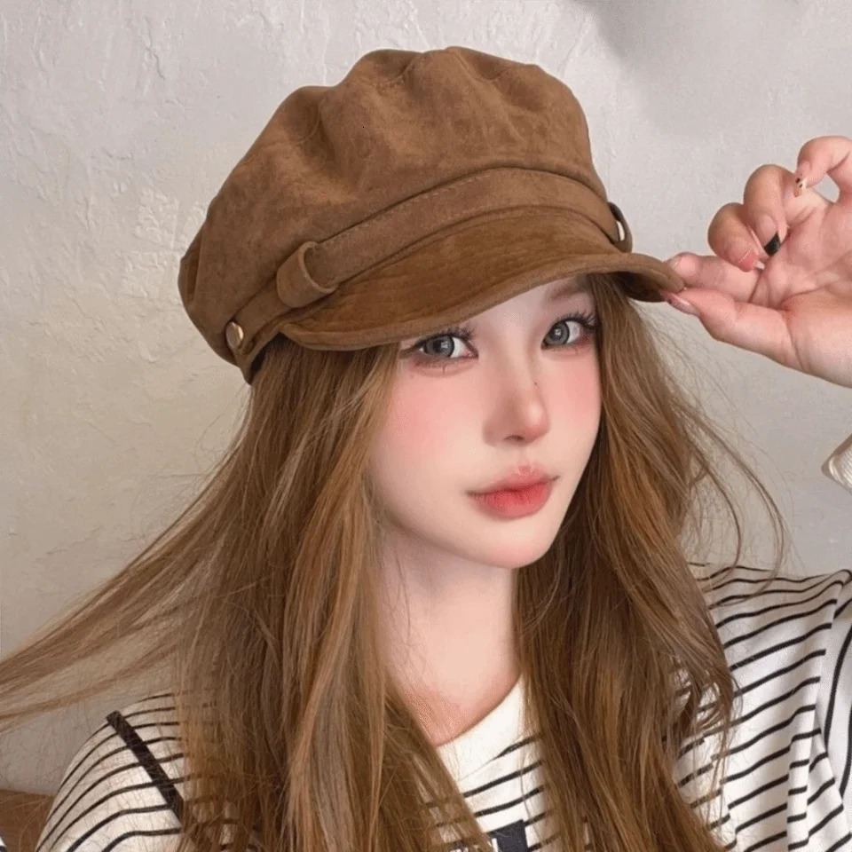 Versatile Short Brim Suede Berets Warm Windproof Artist Hat Flat Top Korean Style Painter Hat Women261016