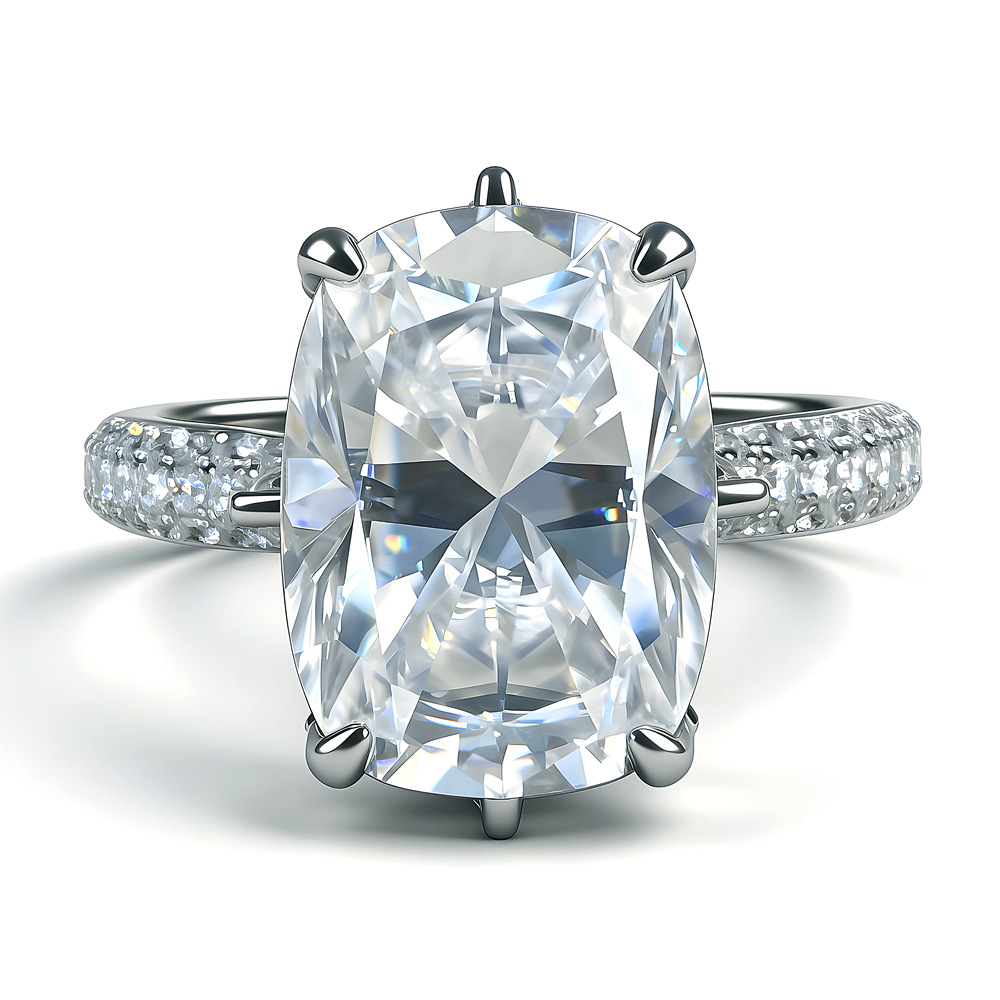 Moissanite Ring for Women designer ring 10CT Large Cart Rectangular ring Cushion 10x14mmS925 Sterling Silver Gold Plated Fine Jewelry