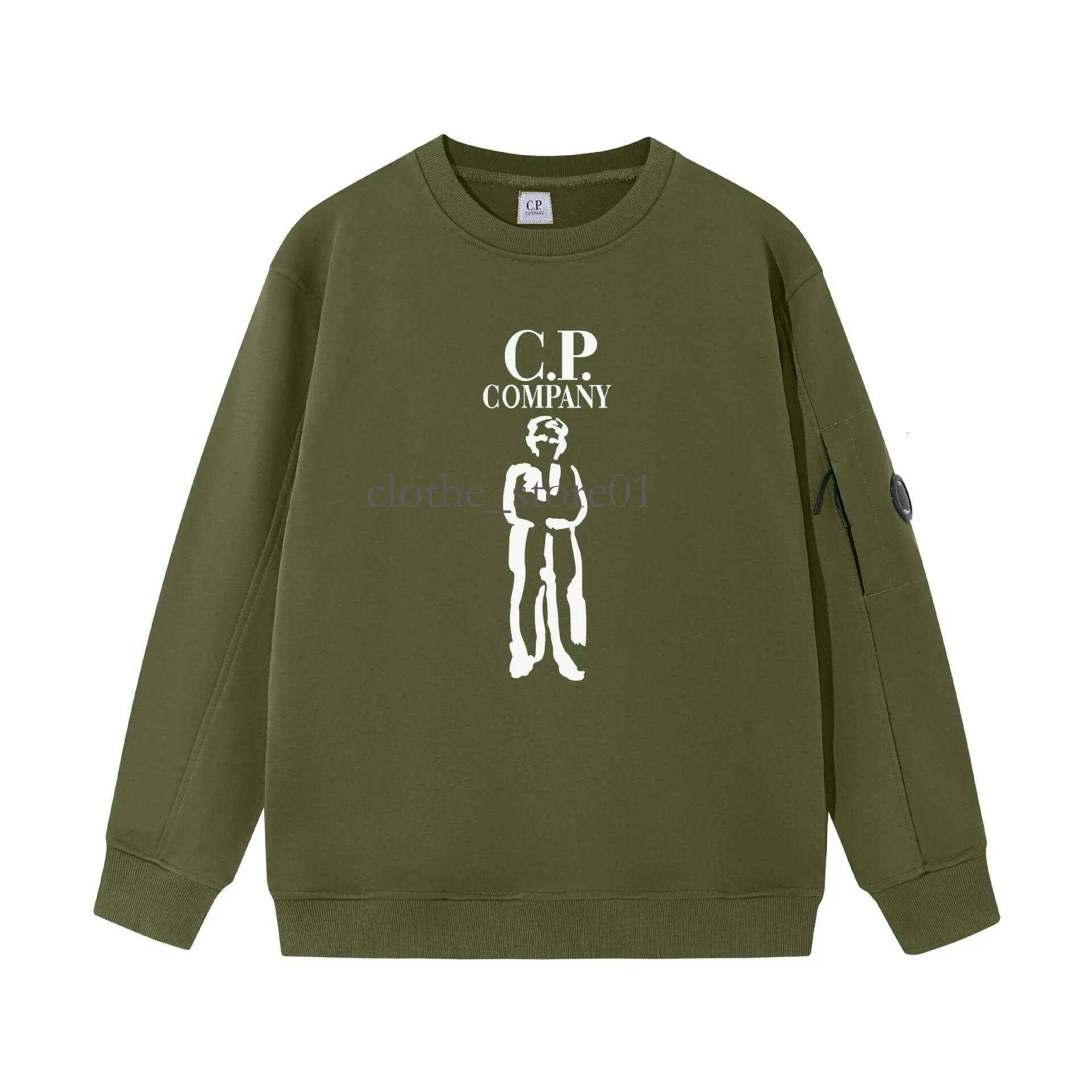 Company Unisex Olive Green Basic Ribbed Trim Casual Streetwear Top Sweatshirt Chest Graphic Print With Lens Badge And Arm Pocket Long Sleeve Garment