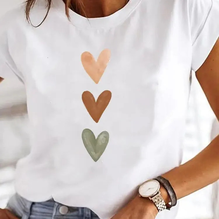 Graphic T-shirt Trendy Love Heart Print Women Summer T Shirt Girl O Neck Funny Y2K Tops Tee Female 90s Casual Clothing 261015