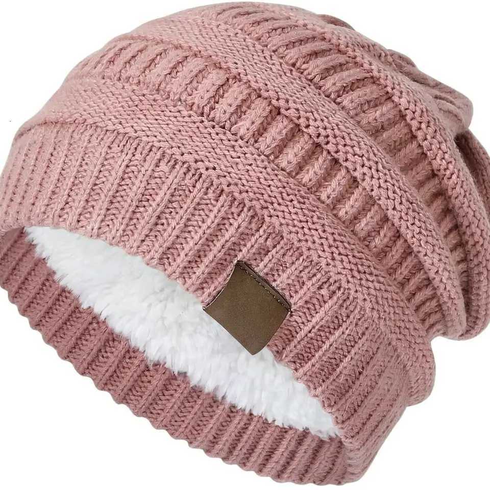Beanie/Skull Caps Warm Fleece Lined Beanie Hat For Unisex Winter Knitted Cap Thick Solid Color Thermal Soft Elastic Casual Outdoor Headwear Q261017