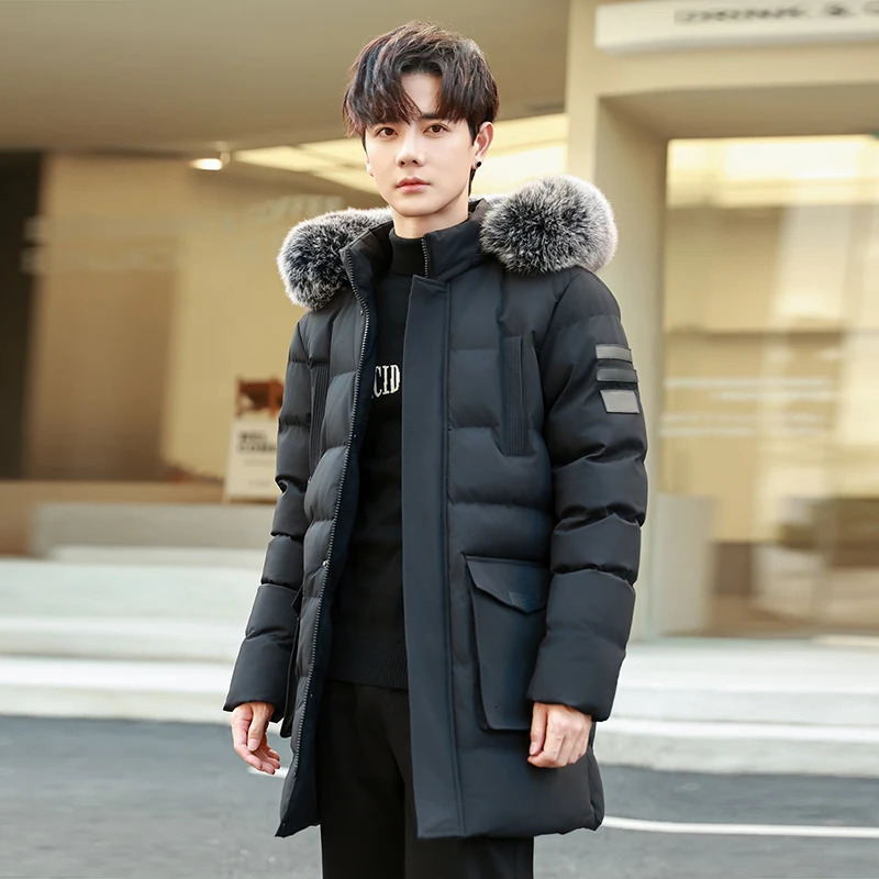 Windproof Breathable Thick Padded Down Winter Warm with Hat Long Cotton Goose Men's Woman Outdoor 261013