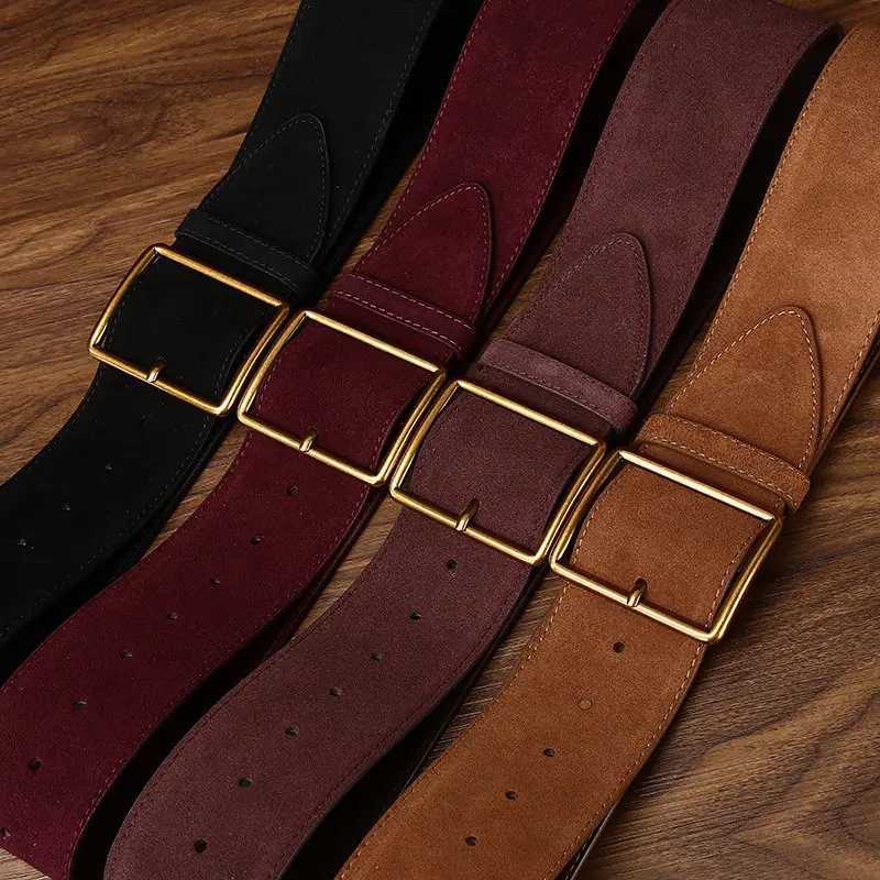 Fashion Wide Suede Leather Belt for Women Vintage Square Buckle Belts Cummerband for Dresses Coats Ladies Stylish Accessory S2610173BMV