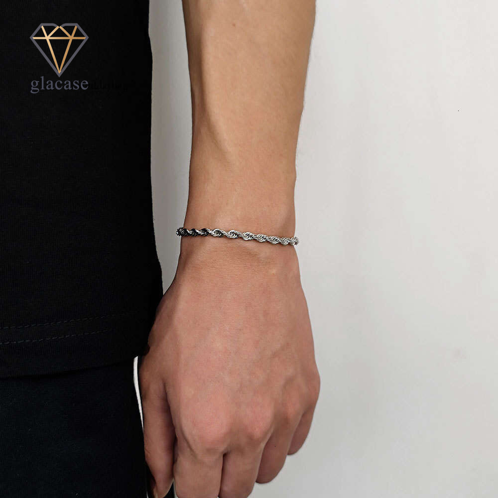 Jewelry Sterling Silver 14K 18K Gold Twist Men's Trendy Fashion 18K Gold Button Rope Chain Titanium Steel Bracelet Wholesale