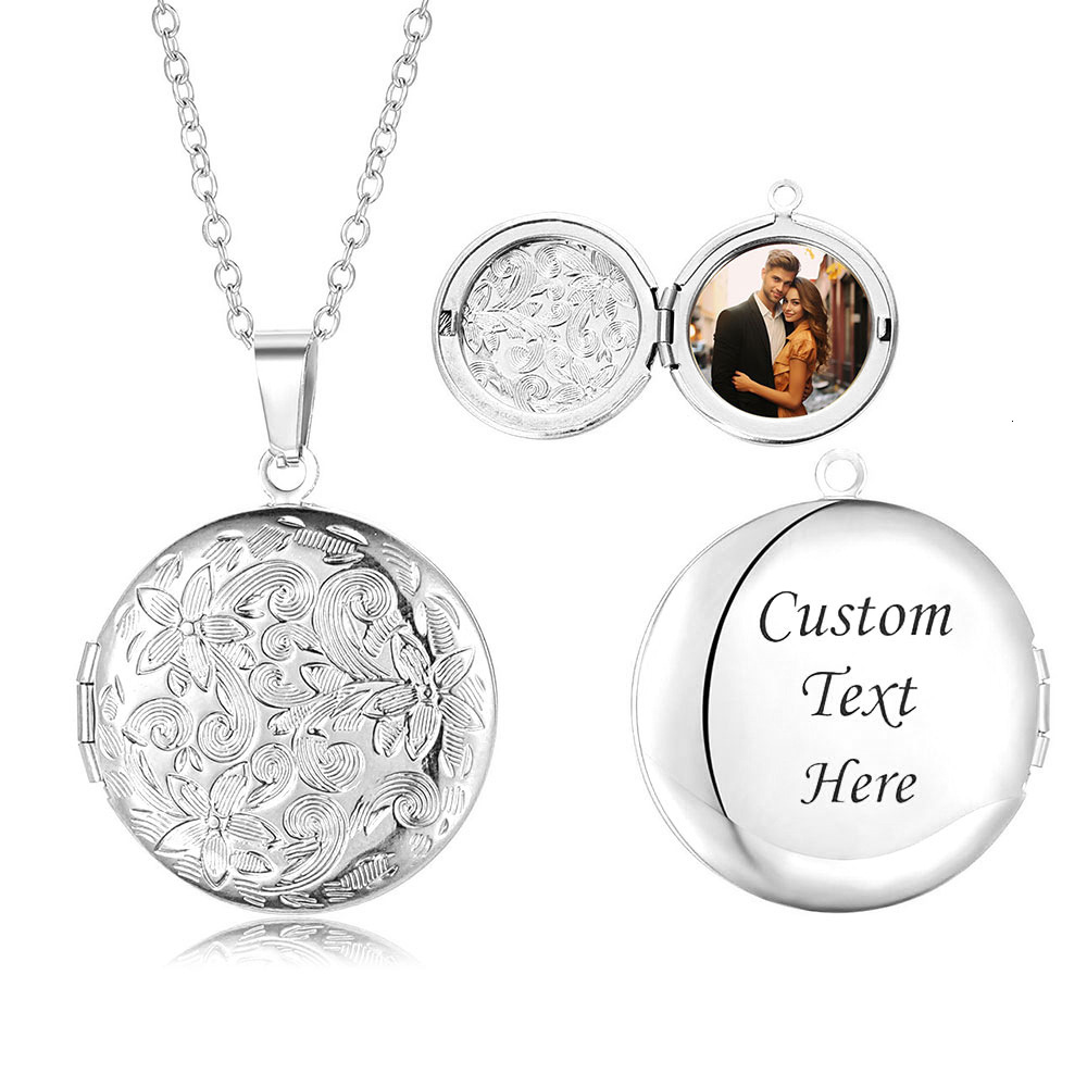 316L stainless steel jewelry with embossed patterns, popular sales; features transfer design and an openable photo box; a necklace for women