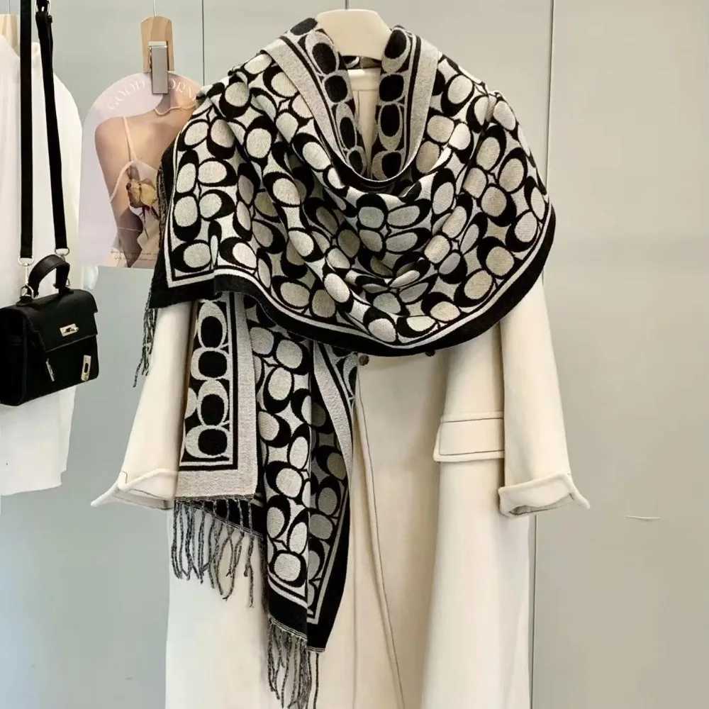 Autumn and Winter Popular Imitation Cashmere Scarf Women's Double-sided Thick Tassel Shawl Dual-use Warm and Versatile Scarf S261017CO1V