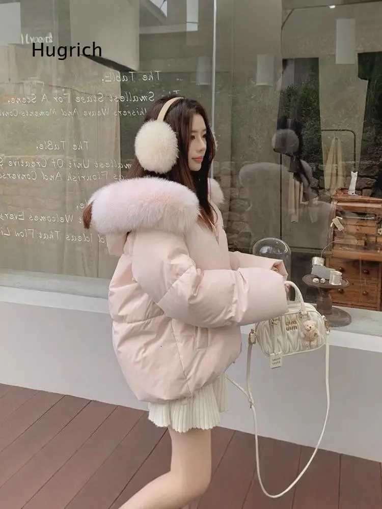 Women's Down Parkas Womens Korean Style Short Puffer Coat Hooded With Large Furry Collar Thick Warm Cotton Jacket Casual Outerwear For Winter D