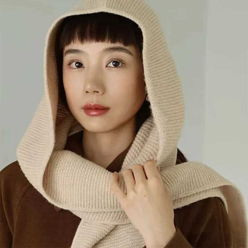 Beanie/Skull Caps 100% Wool Big Sophie Scarf Oversize Hood Balaclava Winter Hat Ear Protection Windproof Warm Bomber Hats Women Fashion Beanies Q261