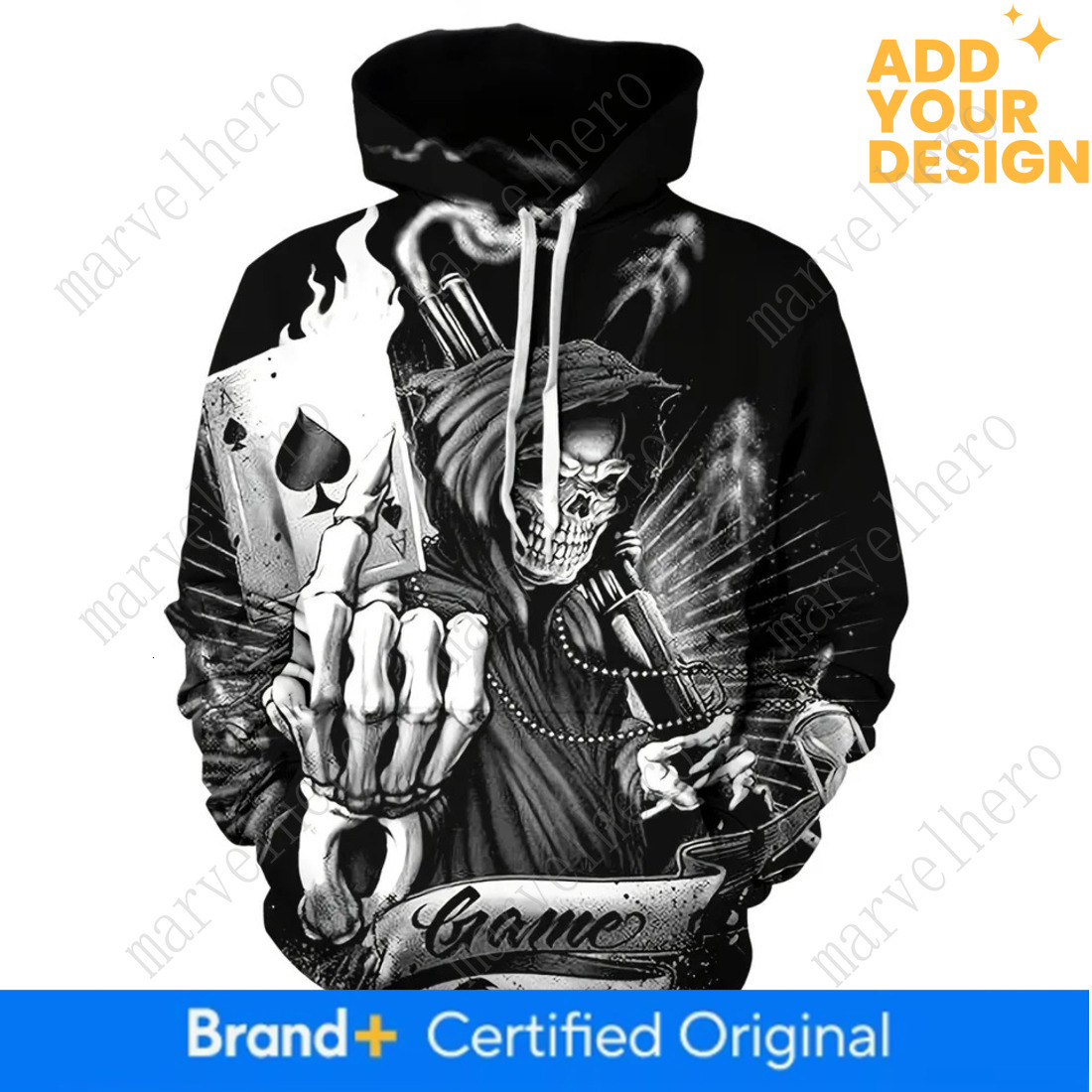 Autumn European American New Men S Skull Print Comfortable And Breathable Hooded Sweatshirt Outdoor High Street Clothing