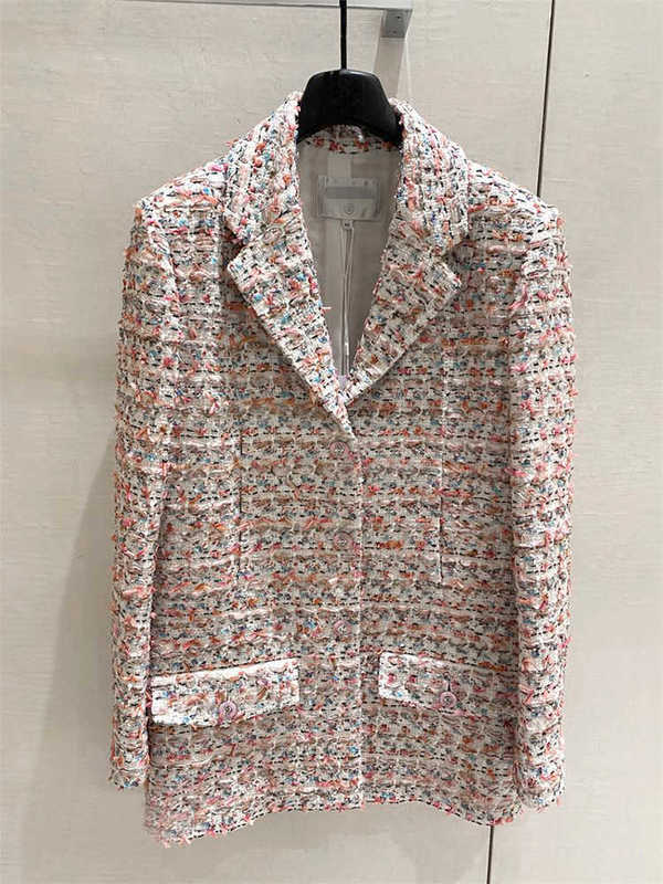 Women's Jackets Designer Heavy-duty, luxury, women's mid-length blazer with high-quality woven tweed, sophisticated French-style top for s