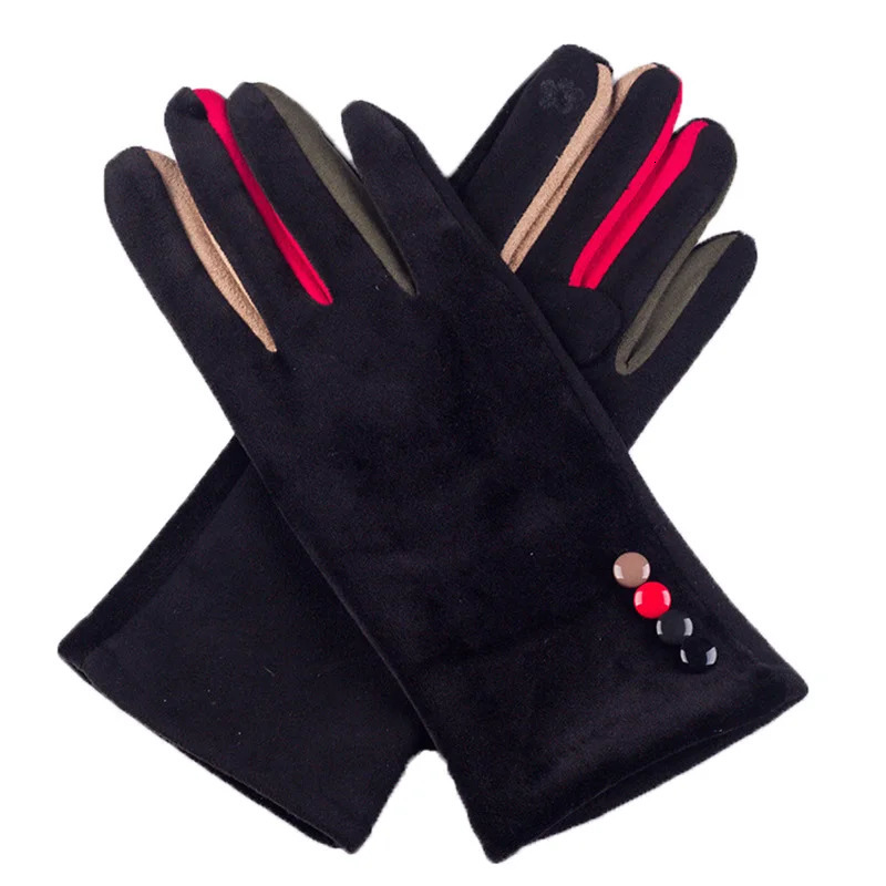 Autumn Winter Women Embroidery Touch Screen Mitten Female Button Suede Leather Velvet Cashmere Full Finger Warm Bow Glove F9 261017