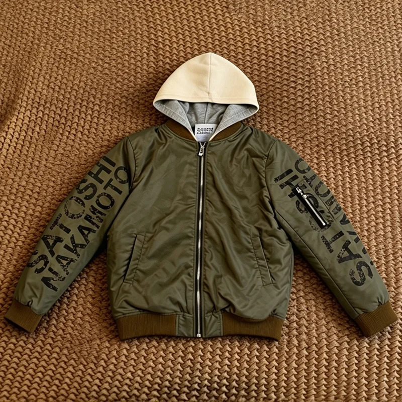 High Street 26FW Graffiti Print Satoshi Nakamoto Hood Bomber Jacket Warm Cotton Baseball Coat Detachable Men Women 261016